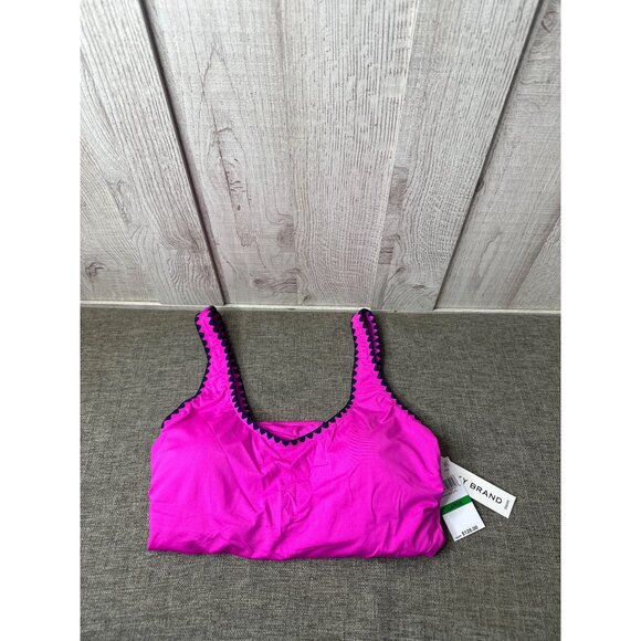 Lucky Brand Womens Pink Black Lace Trim One-Piece Swimsuit Large Nylon Blend - Picture 3 of 5